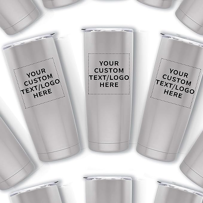 Custom Pipette Stainless Steel Coffee Tumblers 20 oz. Set of 12, Personalized Bulk Pack - Double Wall, Perfect for Coffee, Hot Cocoa, Other Hot & Cold Beverages - Silver