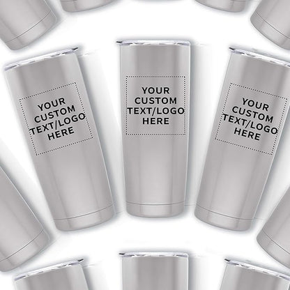 Custom Pipette Stainless Steel Coffee Tumblers 20 oz. Set of 12, Personalized Bulk Pack - Double Wall, Perfect for Coffee, Hot Cocoa, Other Hot & Cold Beverages - Silver