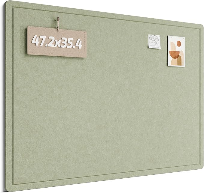 Fluxynara Large Bulletin Board, 47.2" x 35.4" Cork Board Alternative with 24 Safe Removable Adhesive Tabs, Foldable Felt Pin Board for Home Office, Classroom, Bedroom,Entryway for Walls— Sage