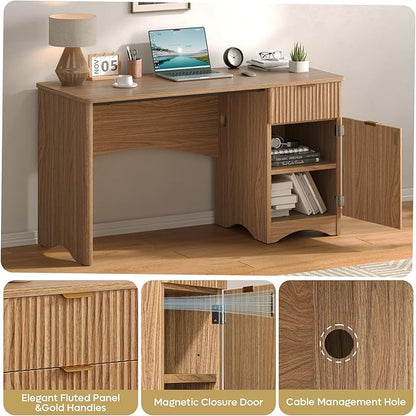 Bestier Computer Desk with Drawer, 47 inch Office Desk with Storage Cabinet, Modern Wood Desk Adjustable Shelves for Home Office & Studio, Brown Oak