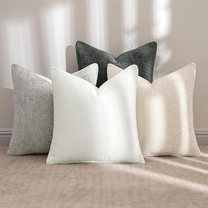 MIULEE Pack of 4 Couch Throw Pillow Covers 20x20 Inch Gray Soft Decorative Chenille Pillow Covers Farmhouse Accent Cushion Covers for Boho Home Decor Sofa Bedroom Living Room