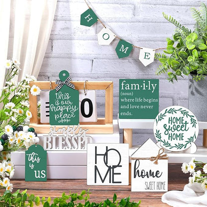 11 Pcs Home Tiered Tray Decor Spring Ustic Farmhouse Tiered Tray Decorations Set Home Wooden Signs Vintage Farm Animal Farmhouse Tabletop Wood Signs for Kitchen Table Shelf Decor