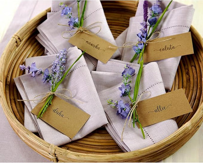 Solino Home Linen Napkins Set of 4 - Classic Hemstitch 100% Pure Linen Lilac Dinner Napkins Cloth 20 x 20 Inch for Valentines, Spring, Easter - Handcrafted and Machine Washable