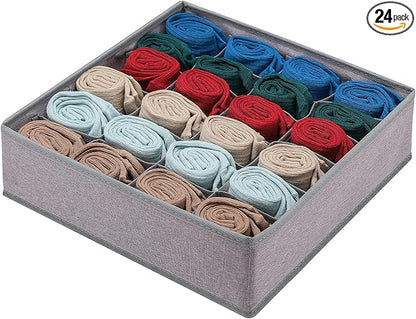 Foldable Storage Cubes Drawer Underwear Organizer Dividers， under Cabinet Organizer 24-Cell Fabric Storage Boxes for Lingerie,Socks,Ties （Grey）