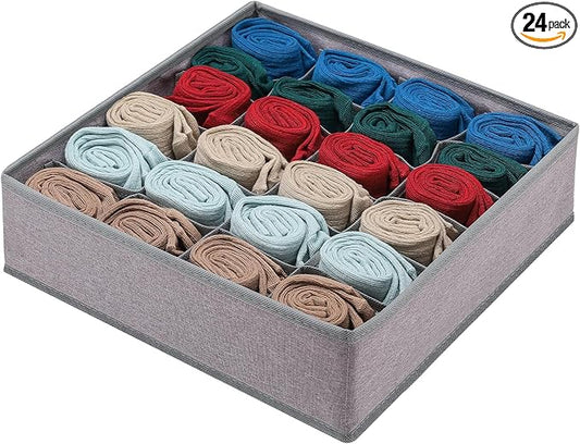 Foldable Storage Cubes Drawer Underwear Organizer Dividers， under Cabinet Organizer 24-Cell Fabric Storage Boxes for Lingerie,Socks,Ties （Grey）
