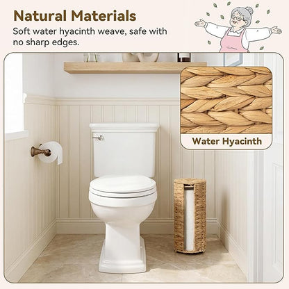 GRANNY SAYS Free Standing Toilet Paper Holder Stand with Storage, Water Hyacinth Wicker Toilet Paper Storage with Lid, Holds 3 Rolls, Tissue Holder for Bathroom with Built-in Cloth Lining