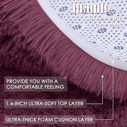 OLANLY 3x5 Machine Washable Small Bedside Rug, Soft Fluffy Shaggy Rugs for Living Room, Bedroom, Indoor Floor Carpet for Kids Girls and Boys, Preppy Dorms, Nursery, Home Decor Aesthetic, Burgundy