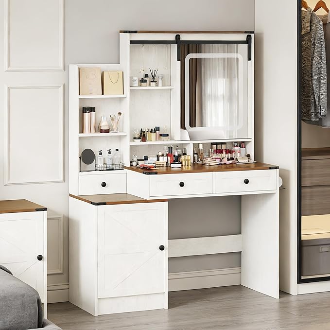 KAMABOKO Vanity Desk with Mirror and Lights, Makeup Vanity Desk with Lights 3 Colors (041 Brown)