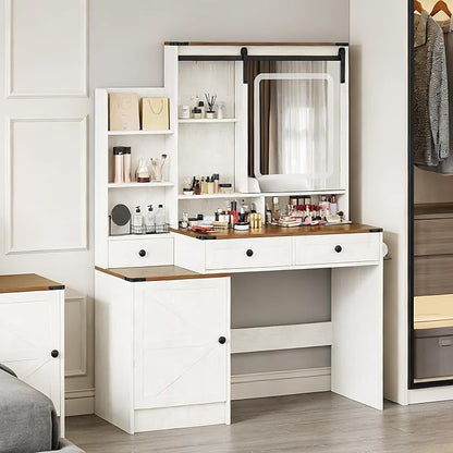 KAMABOKO Vanity Desk with Mirror and Lights, Makeup Vanity Desk with Lights 3 Colors (041 Brown)