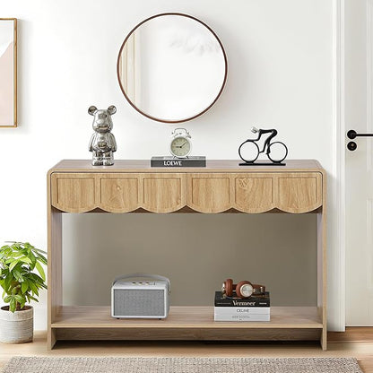 ORRD Console Table with Drawers, Mid-Century 43 Inches Narrow Entryway Table with Open Storage Shelves, Hallway Accent Tables Behind Couch Tables for Living Room - Natural