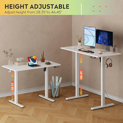 DEVAISE 48 Inch Electric Standing Desk, 3 Adjustable Height Stand up Desk for Home Office, Ergonomic Sit to Stand Desk with LED Touchscreen，Headphone Hook, 3 Memory Preset Computer Desk (White)