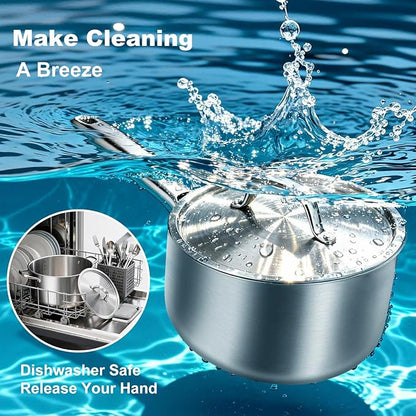 1.5 QT Saucepan with Lid,3-Ply Stainless Steel Saucepan,Professional Grade Cookware,Induction Compatible