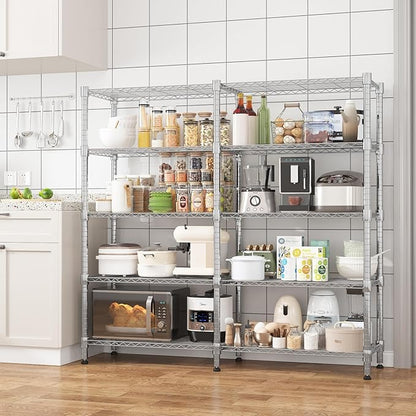 Homdox 5 Tier Storage Shelves, Heavy Duty Wire Shelving Unit, Adjustable Metal Shelves for Storage, Garage Rack Pantry Shelves Kitchen Shelving, 14"x60"x72", Silver Gray