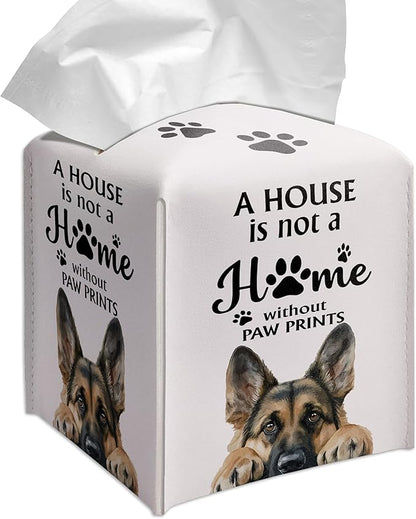 Grace Yonks Cute German Shepherd Tissue Box Cover Square, German Shepherd Dog Cube Case for Facial Tissues, 5.2" PU Leather(032)