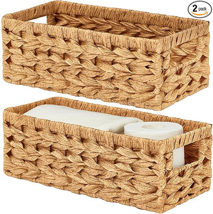 Vagusicc Wicker Storage Basket, Wicker Baskets with Handles, Toilet Paper Basket for Toilet Tank Top, Small Wicke Baskets for Organizing Shelves, 2-Pack