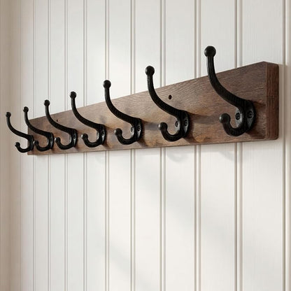 WEBI Rustic Coat Rack Wall Mount,30" Long 7 Cast Iron Coat Hooks Wall Mounted,Heavy Duty Wood Wall Coat Hanger Hooks for Hanging Coats,Jacket,Clothes,Backpack,Farmhouse,Rustic Brown
