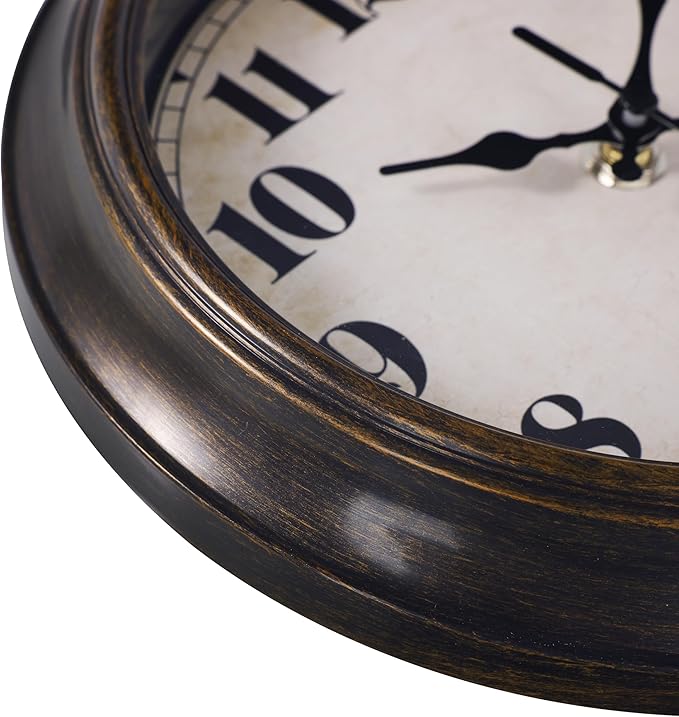 Vintage Wall Clock 8 Inch Retro Silent Wall Clocks Battery Operated for Kitchen Bathroom Bedroom Home Decor (Bronze)
