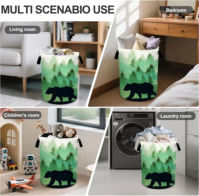 Misty Forest Bear Laundry Basket Laundry Hamper With Handles Collapsible Laundry Baskets Storage Basket For Room Bathroom Bedroom Decor