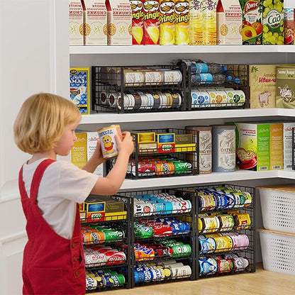 3 Tier Stackable Can Rack Organizer for Pantry, Adjustable Can Holder for Various Ounce of Canned Food Soup Goods Soda Drink, Rolling Tiered Can Dispenser for Kitchen Cupboard Cabinet, 2 Pack