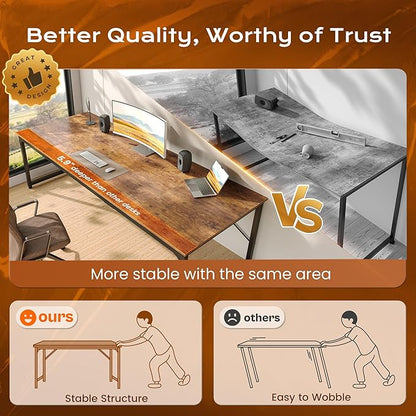 PRAISUN 70.8 X 29.5 Inch Computer Desk with Deeper Desktop, Gaming Office Writing Work Desk for Home Office, Study, Bedroom, Work from Home, Metal Frame, Rustic Brown