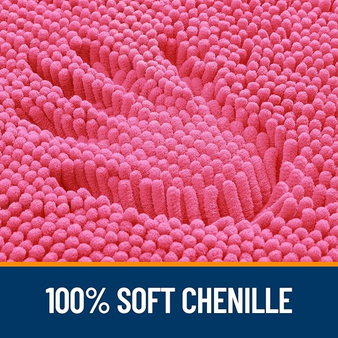 OLANLY Toilet Rugs U-Shaped 20x20, Extra Soft Absorbent Chenille Contour Bathroom Rugs for Toilet, Dry Quickly, Machine Washable, Non-Slip Bath Mat, Hot Pink