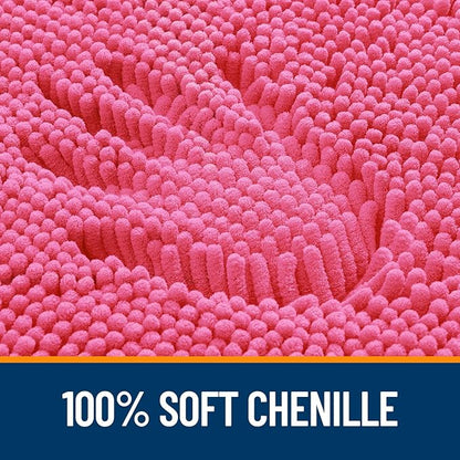 OLANLY Toilet Rugs U-Shaped 24x24, Extra Soft Absorbent Chenille Contour Bathroom Rugs for Toilet, Dry Quickly, Machine Washable, Non-Slip Bath Mat, Hot Pink