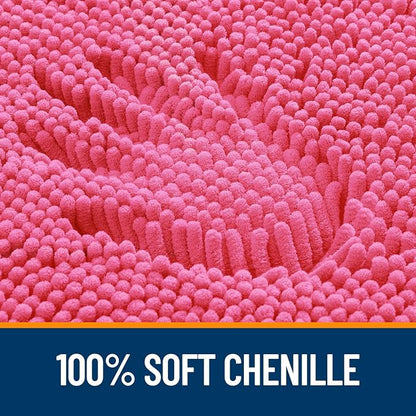 OLANLY Bathroom Rugs 34x21, Extra Soft Absorbent Chenille Bath Rugs, Rubber Backing Quick Dry, Machine Washable Bath Mats for Bathroom Floor, Tub and Shower, Home Decor Accessories, Hot Pink