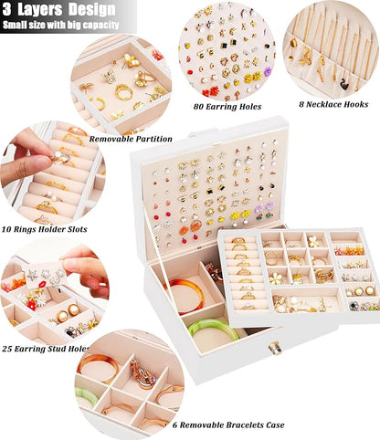 QBestry Girls Jewelry Box for Earrings Jewelry Organizer Box Teen Girls Earrings Organizer Jewelry Box Earring Holder Organizer Stud Earring Box for Girls Womens Jewelry Case Organizer White