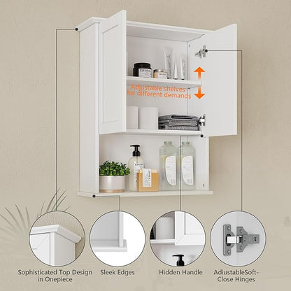 Bathroom Wall Cabinet, Over The Toilet Storage Cabinet, 23x29 Inch Medicine Cabinet with 2 Door & Adjustable Shelves, Bathroom Cabinet Wall Mounted for Laundry Room, Kitchen, Small Spaces