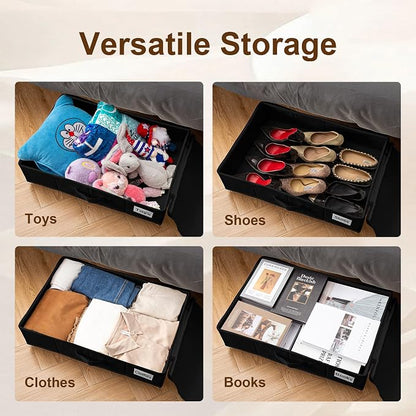 Vincona Under Bed Storage with Wheels, 2 Pack Under Bed Storage Containers with Label Holders for Clothes, Shoes and Blankets, Rolling Underbed Shoe Organizer with Cover, Black (23.6 x 15.7 x 7.28 in)