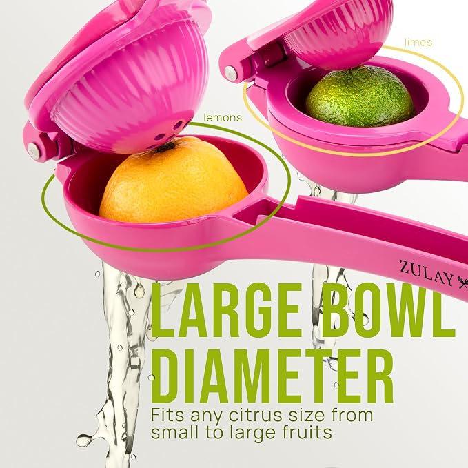 Zulay Kitchen Metal 2-in-1 Lemon Squeezer - Sturdy Max Extraction Hand Juicer Lemon Squeezer Gets Every Last Drop - Easy to Clean Manual Citrus Juicer - Easy-Use Lemon Juicer Squeezer - Dragonfruit