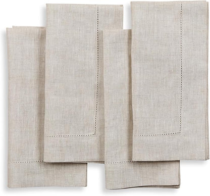 Solino Home Light Natural Linen Napkins Set of 4-100% Pure Linen Hemstitch Dinner Napkins 20 x 20 Inch for Spring, Easter - Classic Hemstitch