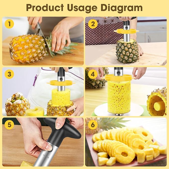 Cook Guy Pineapple Corer and Slicer Set - Includes Reinforced Stainless Steel Pineapple Cutter, Plastic Pineapple Divider - Easy Core Removal and Cutting Tool