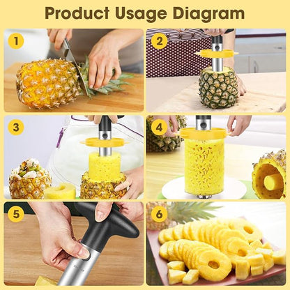 Cook Guy Pineapple Corer and Slicer Set - Includes Reinforced Stainless Steel Pineapple Cutter, Plastic Pineapple Divider - Easy Core Removal and Cutting Tool