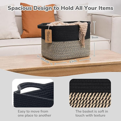 Goodpick Woven Storage Basket for Shelves, Small Wicker Baskets for Shoes,Towel, Toy Baskets Storage Kids, Empty Gift Basket with Handles, 13 x 10 x 9 Inches