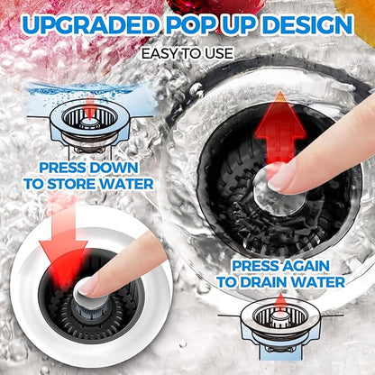Kitchen Sink Drain Strainer - 2Pack Sink Stopper, Drain Protector, Kitchen Drain Plug & Sink Installation Parts with Anti-Clogging Basket, Fit US Standard 3-1/2'' Sink Drain Hole, Silver