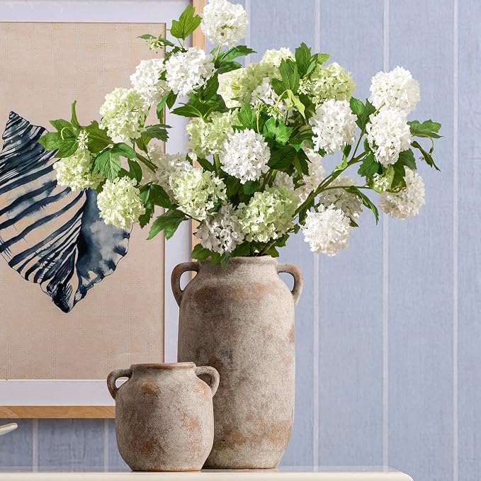 Ceramic Flower Vase Home Decor - Farmhouse Rustic Table Vases with Handle Living Room Decoration Decorative Vintage Pottery for Kitchen Shelf Coffee Dining Bookshelf Fireplace Centerpiece (6" Retro)