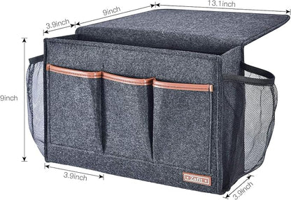 Zafit Bedside Caddy, Large Size Storage Organizer with 8 Pockets - Holds Magazines, Remotes, Phone (13.4'' x 18.1'', Dark Grey)