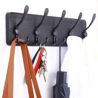 WEBI Coat Rack Wall Mount,Coat Hooks Wall Mounted Rustic,16" Hole to Hole,Large Coat Hanger Wall,Wood Hook Rack,5 Triple Hooks for Hanging Coats,Jacket,Clothes,Farmhouse,Black