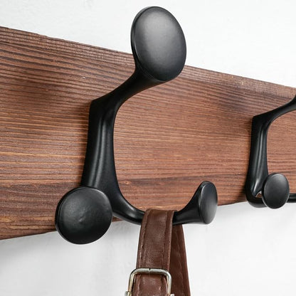 SKOLOO 24-Inch Wood Coat Rack Wall Mount with 5 Triple Hooks - Ideal for Family Entrances, Classrooms, and Pet Supplies Storage - Perfect Coat Hooks for Wall,Charred Golden Brown