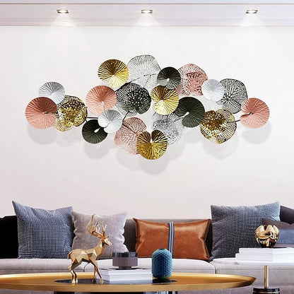edaknez Coastal Metal Wall Art Decor for Living Room, Large Nautical Metal Wall Decor, 3D Modern Gold Lotus Leaves Wall Decoration, for Living Room, Bedroom (A 53 inch x 26 inch)