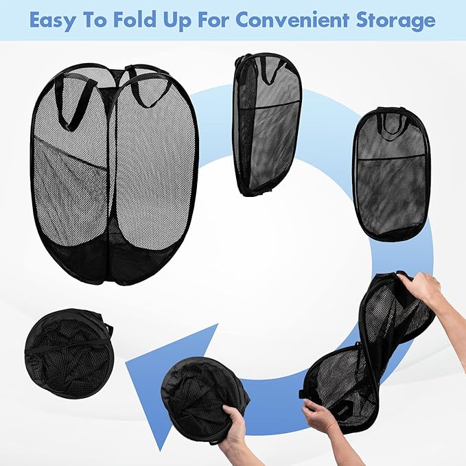 DUCOO Pop Up Laundry Hamper, 70L Collapsible Mesh Laundry Basket with Side Pocket, Foldable Dirty Clothes Hamper with Sturdy Reinforced Handles for Home Dorm Bedroom Travel Bathroom Storage, Black