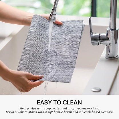 LEXMORE Placemats Set of 8 Vinyl/Plastic Woven Place Mats for Kitchen Table Indoor/Outdoor Washable Placemat Wipeable Dining Table Mats(Gray)