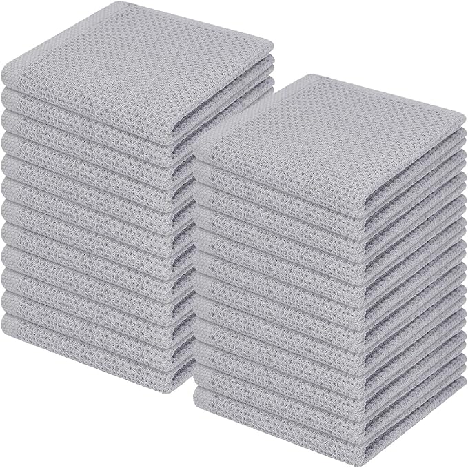 Homaxy 100% Cotton Waffle Weave Kitchen Dish Cloths, Ultra Soft Absorbent Quick Drying Dish Towels, 12 x 12 Inches, 24-Pack, Light Gray