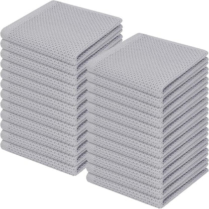 Homaxy 100% Cotton Waffle Weave Kitchen Dish Cloths, Ultra Soft Absorbent Quick Drying Dish Towels, 12 x 12 Inches, 24-Pack, Light Gray