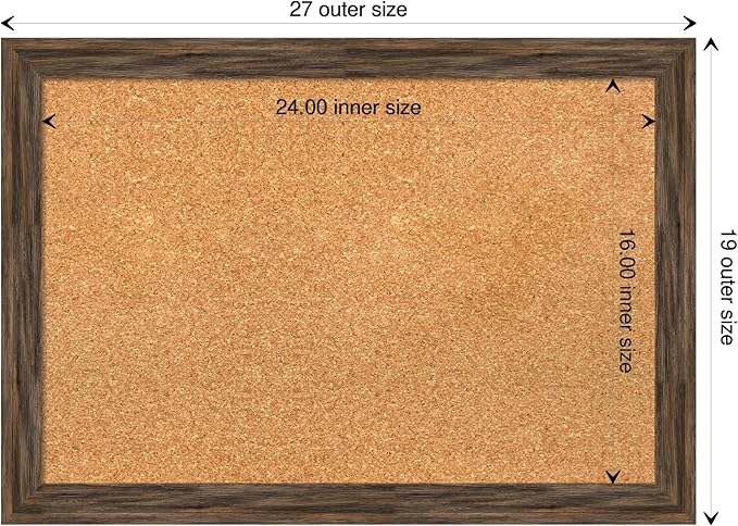 Amanti Art Natural Cork Board for Wall, 19x27 Vision Board with Brown Wood Frame, Medium Corkboard Office Decor for Home Organization, Rustic Farmhouse Corkboard Pinboard to display items for home