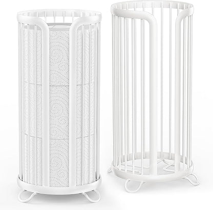 Bunoxea Toilet Paper Holder Stand, Freestanding Toilet Tissue Organizer, Minimalistic Storage Solution, Reserve Mega Rolls,Modern -2PACK White