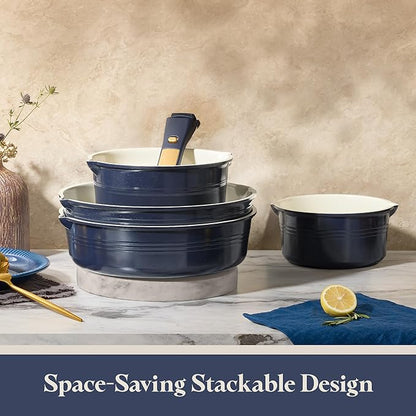 CAROTE 22Pcs Titanium Cookware Set, Pots and Pans Set Non Stick, Kitchen Cooking Set with Detachable Handle, Non Toxic Induction Cookware, Dishwasher/Oven Safe，Blue