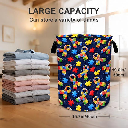 Autism Laundry Basket Waterproof Laundry Hamper Foldable Laundry Bag with Handles for Bedroom, Bathroom, Office, Clothes Storage