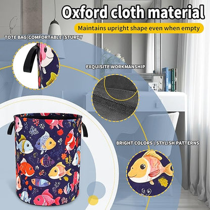 NUTAINLA Fish Laundry Basket Funny Cartoon Foldable Oxford Cloth Tote Bag Laundry Hamper Clothes Storage Bucket Toy Organizer For Bathroom/Laundry Storage/Bedroom 18.9x16.5 Inch